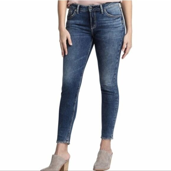 Silver Jeans Elyse Mid Rise Skinny Acid Wash Stretchy Jean Western Basic Denim - Picture 8 of 8